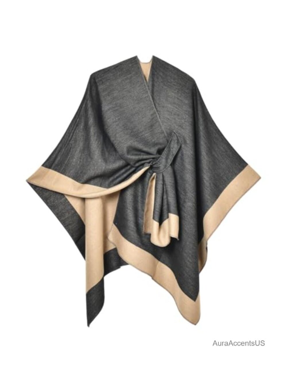 Oversized Open Front Poncho Cape Sweater Wrap Faux Cashmere Acrylic Blend